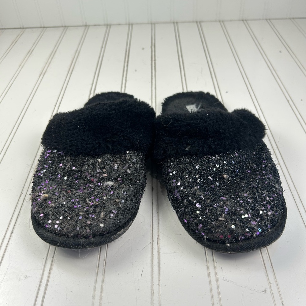 Torrid Black Faux Fur Glitter Slip On Slippers Womenโs Size 9M - Picture 5 of 9